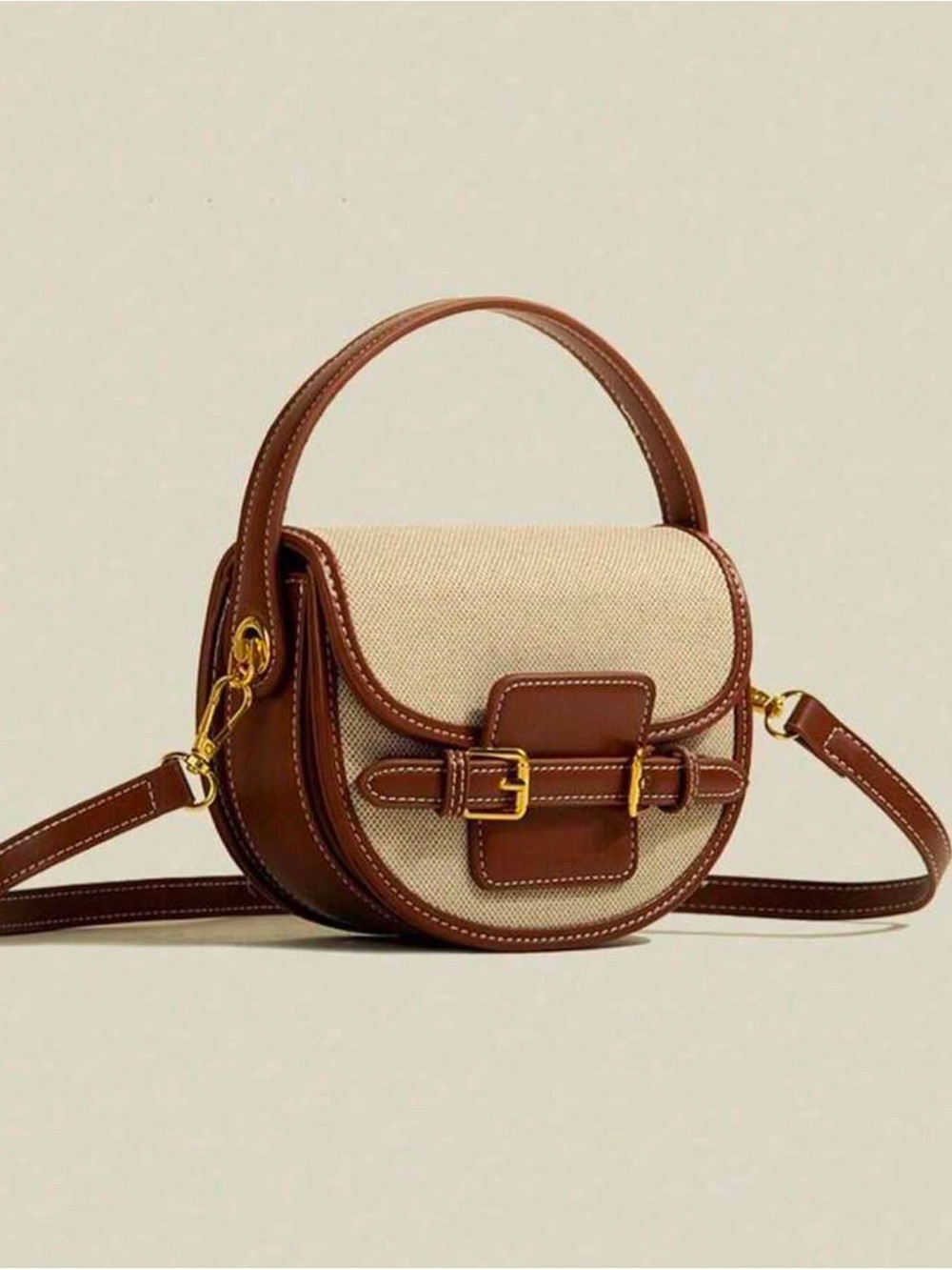 Brown & Cream Saddle Crossbody Bag with Top Handle